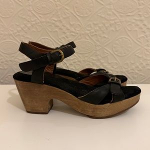 Rachel Comey Platform Sandal Clogs, Black with Buckle Detail, Size 6